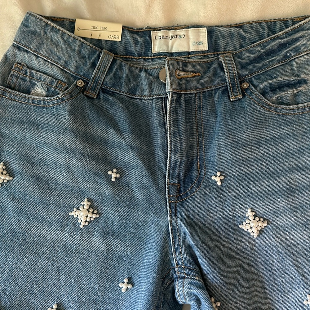 ban•jara 0/23 straight leg pearl detail jeans